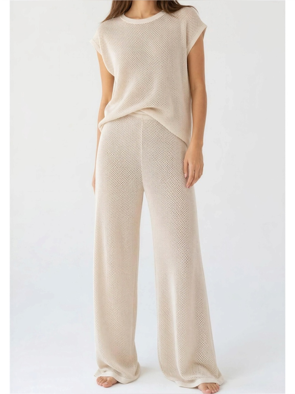 UNNE BB Alpaca Knitted Mesh Pants, Antique White, Large